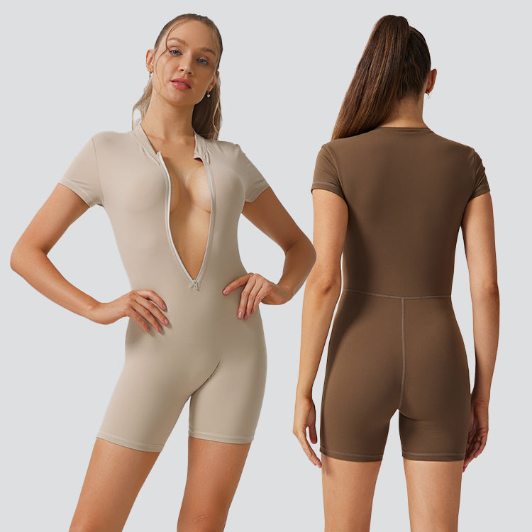 Short Sleeve Zipper One-Piece Yoga Wear