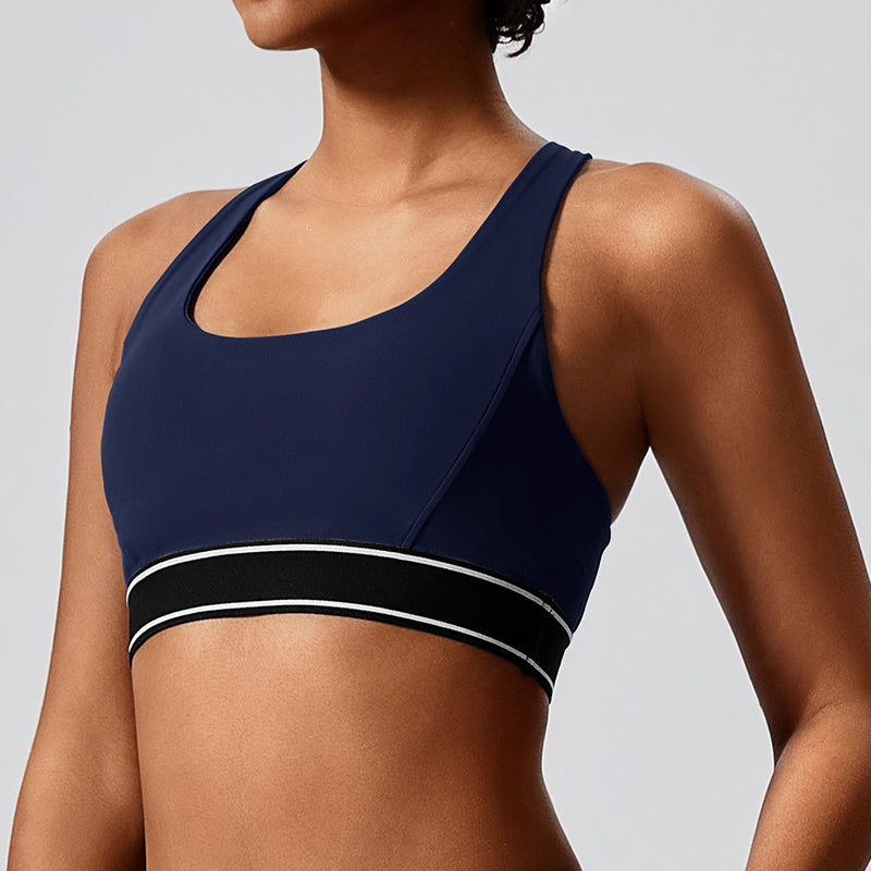 Contrast color elastic fashionable yoga suit with chest pad