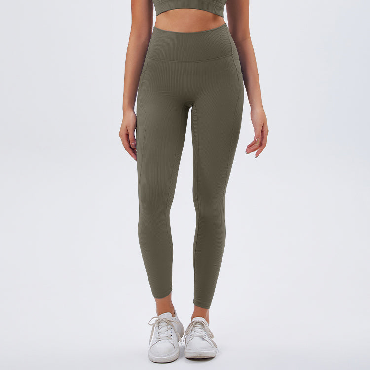 Ribbed Sports Yoga Pants with Side Pockets