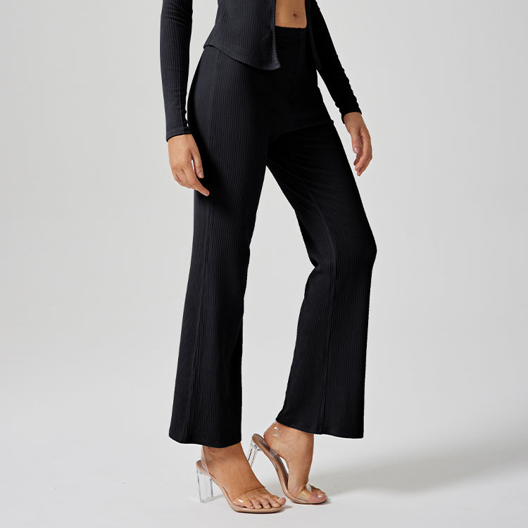 Loose Ribbed Casual Straight-Leg, Wide-Leg Pants