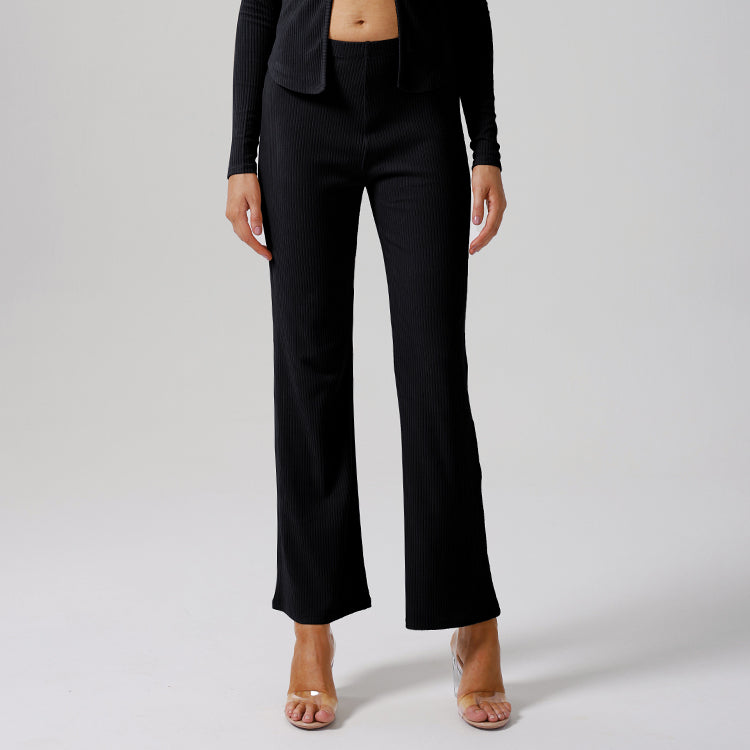 Loose Ribbed Casual Straight-Leg, Wide-Leg Pants