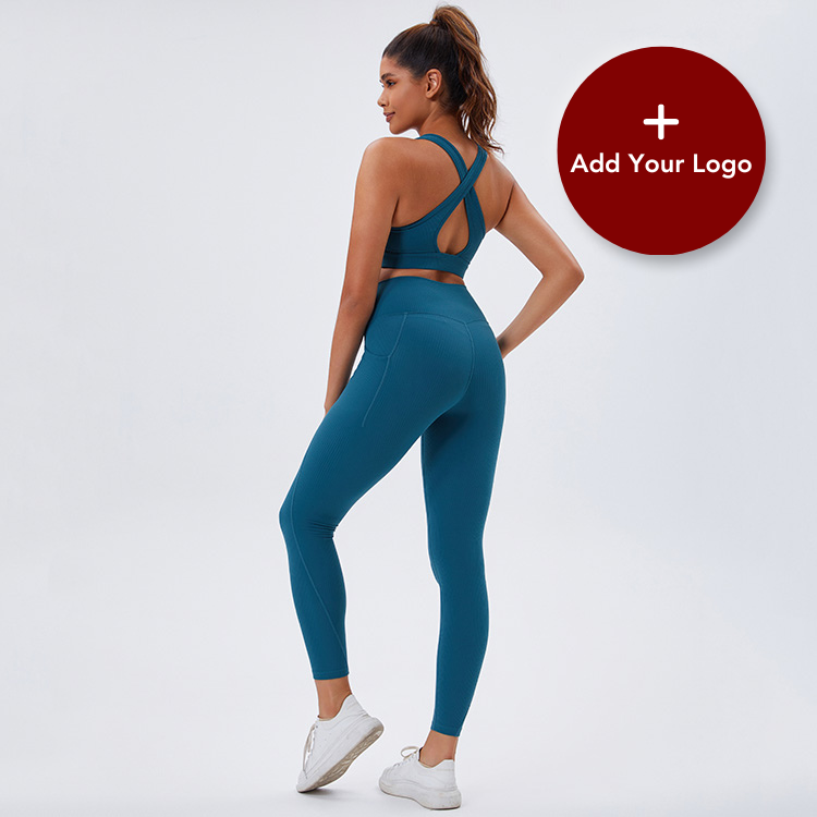 Ribbed Sports Yoga Pants with Side Pockets