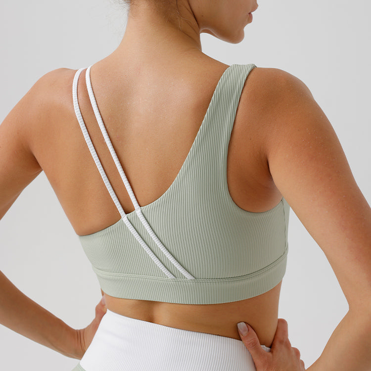 Ribbed Yoga Bra with Contrasting Design
