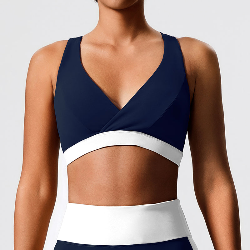 Eco-friendly fabric contrast color design yoga vest cross back yoga top