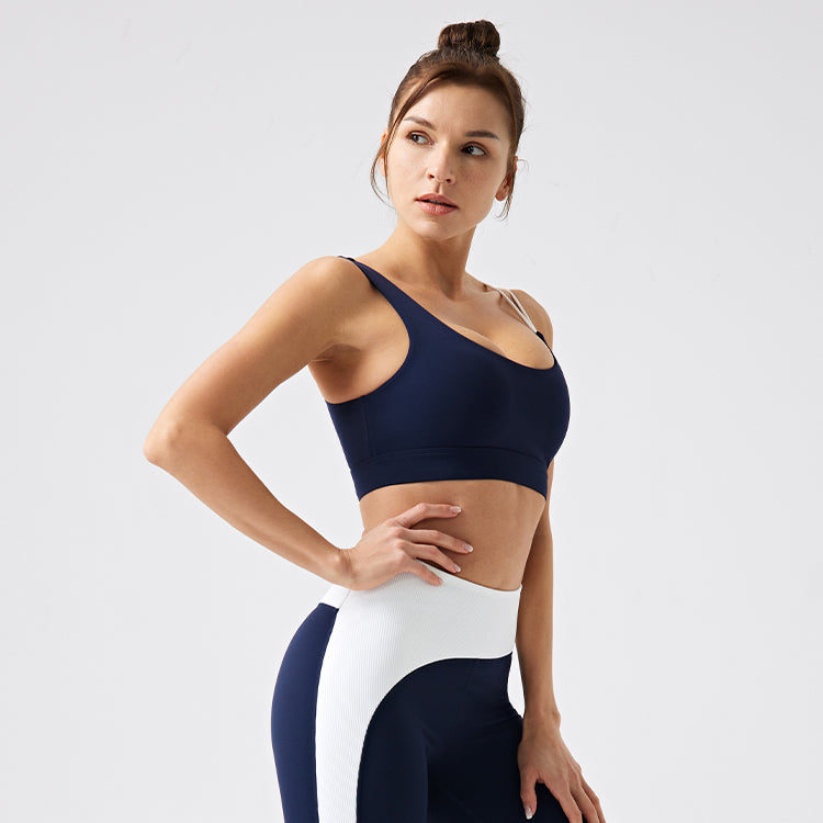 High Elastic Yoga Bra with Contrasting Color Design