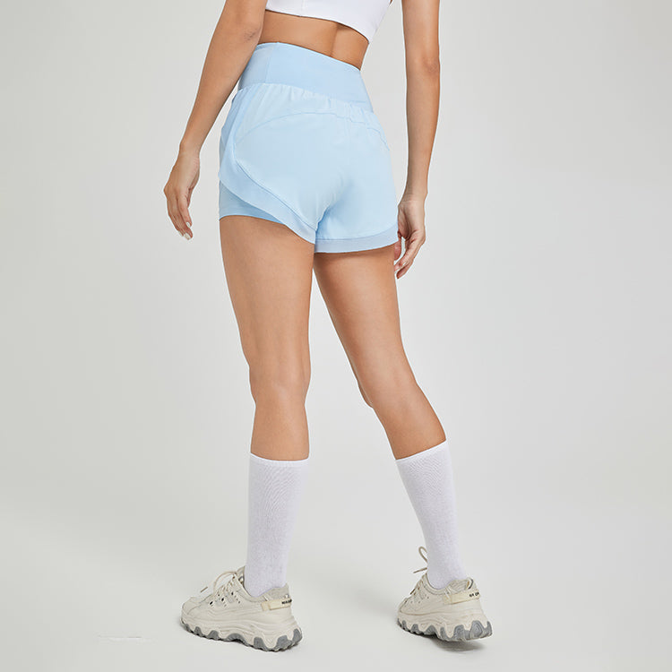 Fake two-piece sports high waist yoga shorts tennis pants with pockets