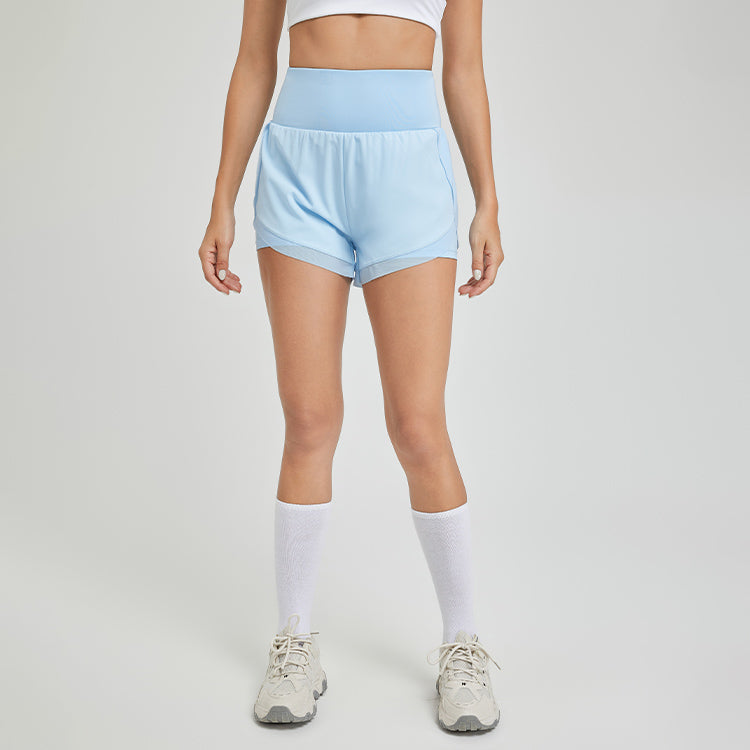 Fake two-piece sports high waist yoga shorts tennis pants with pockets