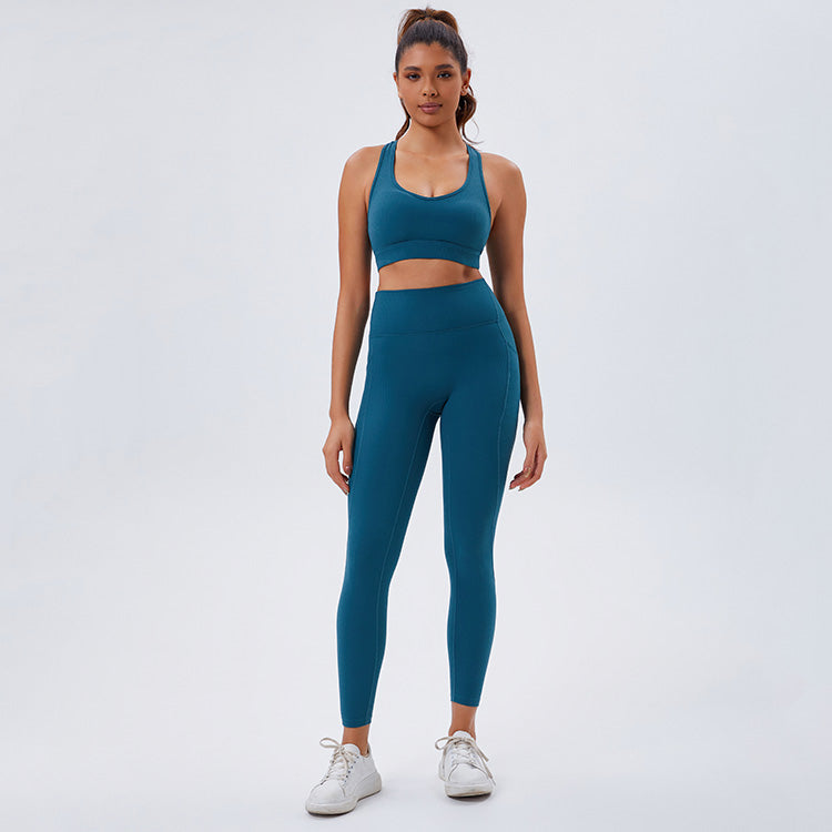 Ribbed Sports Yoga Pants with Side Pockets