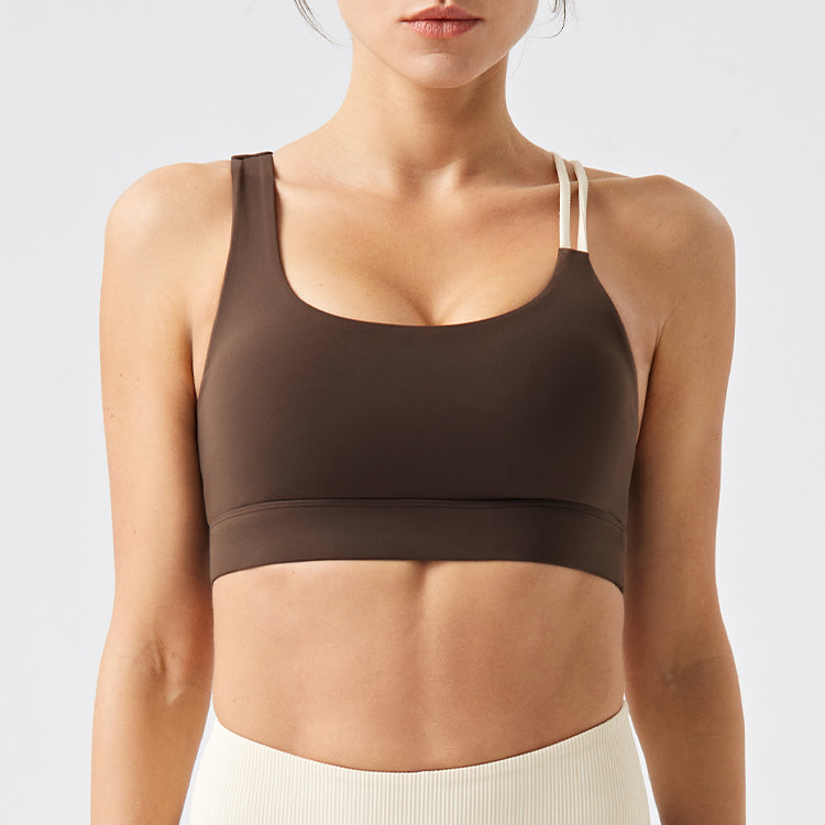 High Elastic Yoga Bra with Contrasting Color Design