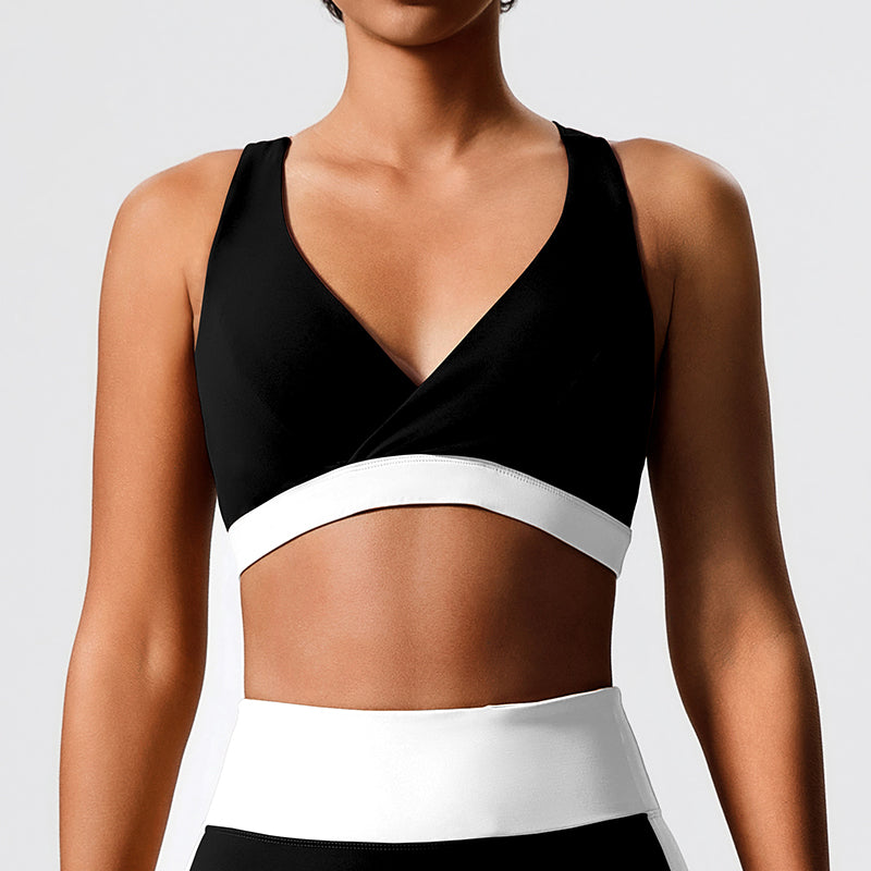 Eco-friendly fabric contrast color design yoga vest cross back yoga top
