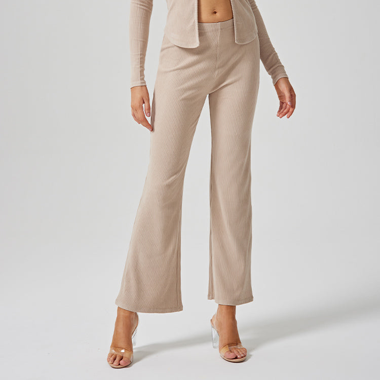 Loose Ribbed Casual Straight-Leg, Wide-Leg Pants