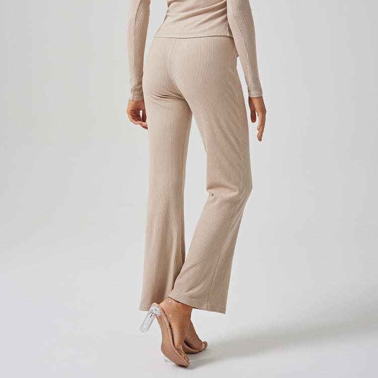 Loose Ribbed Casual Straight-Leg, Wide-Leg Pants