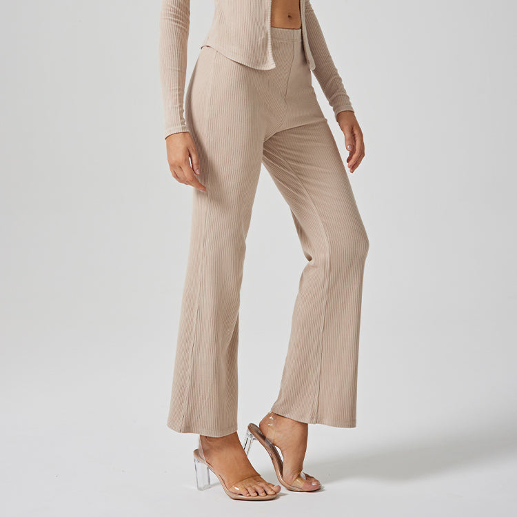 Loose Ribbed Casual Straight-Leg, Wide-Leg Pants