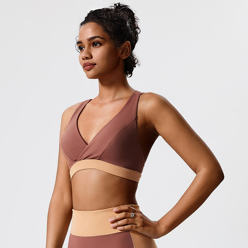 Eco-friendly fabric contrast color design yoga vest cross back yoga top