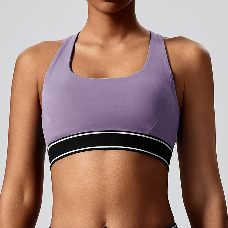 Contrast color elastic fashionable yoga suit with chest pad