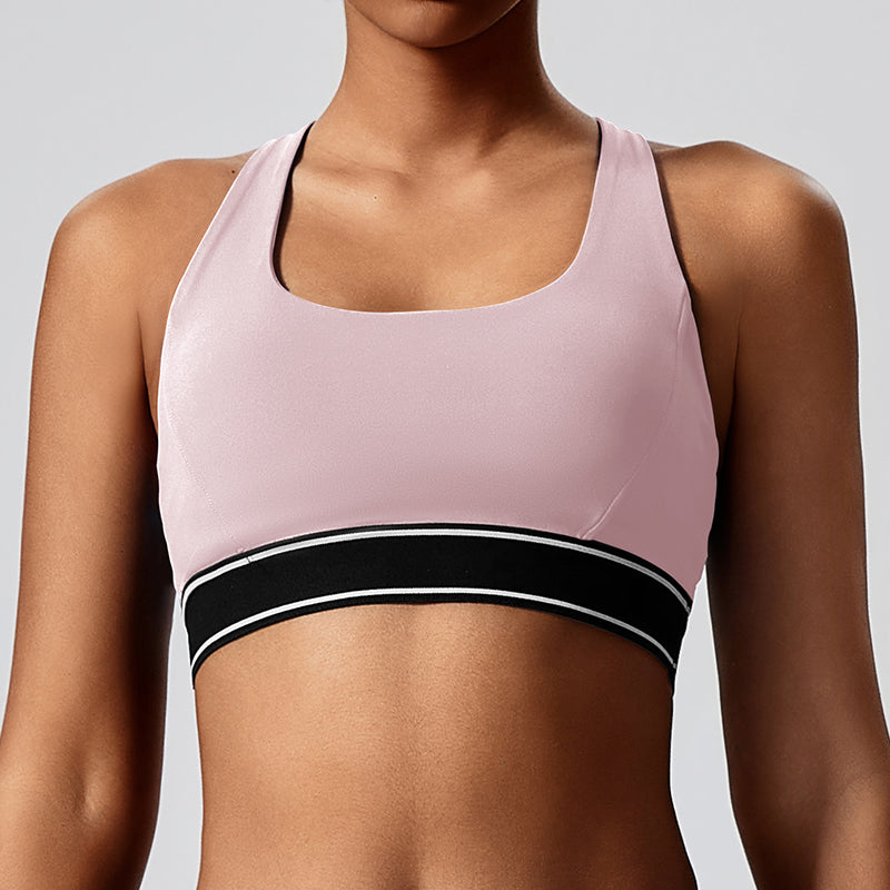Contrast color elastic fashionable yoga suit with chest pad