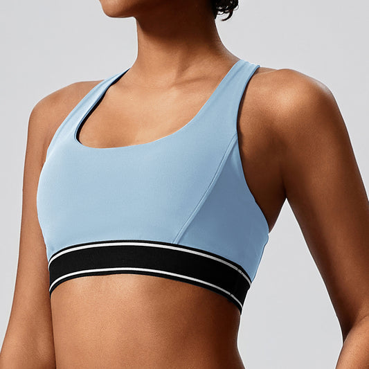 Contrast color elastic fashionable yoga suit with chest pad