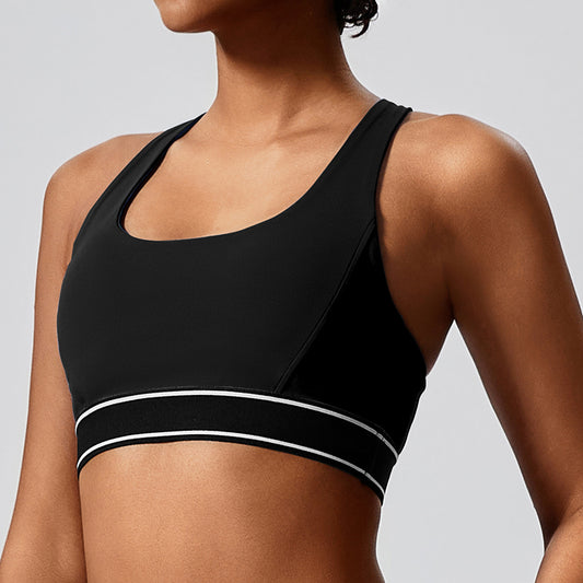 Contrast color elastic fashionable yoga suit with chest pad