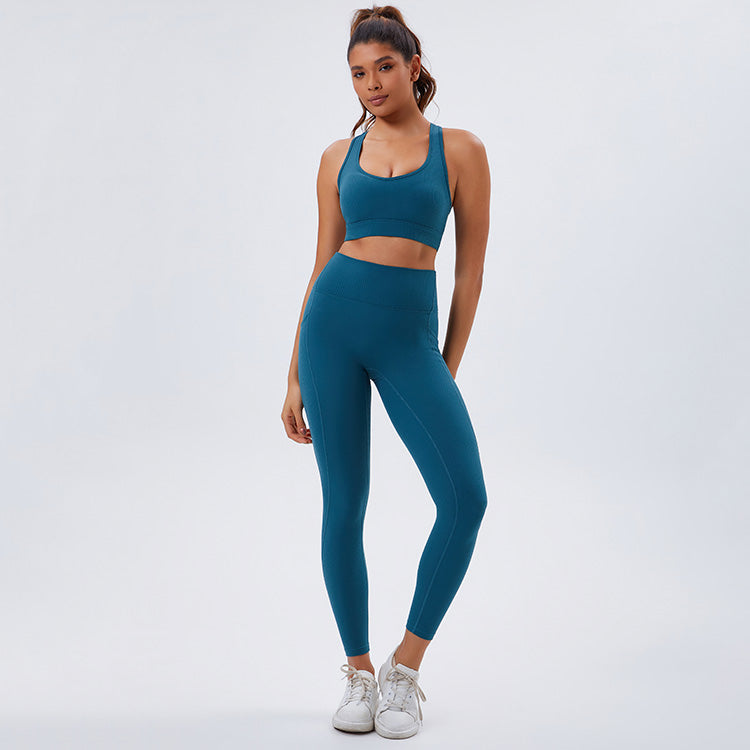 Ribbed Sports Yoga Pants with Side Pockets